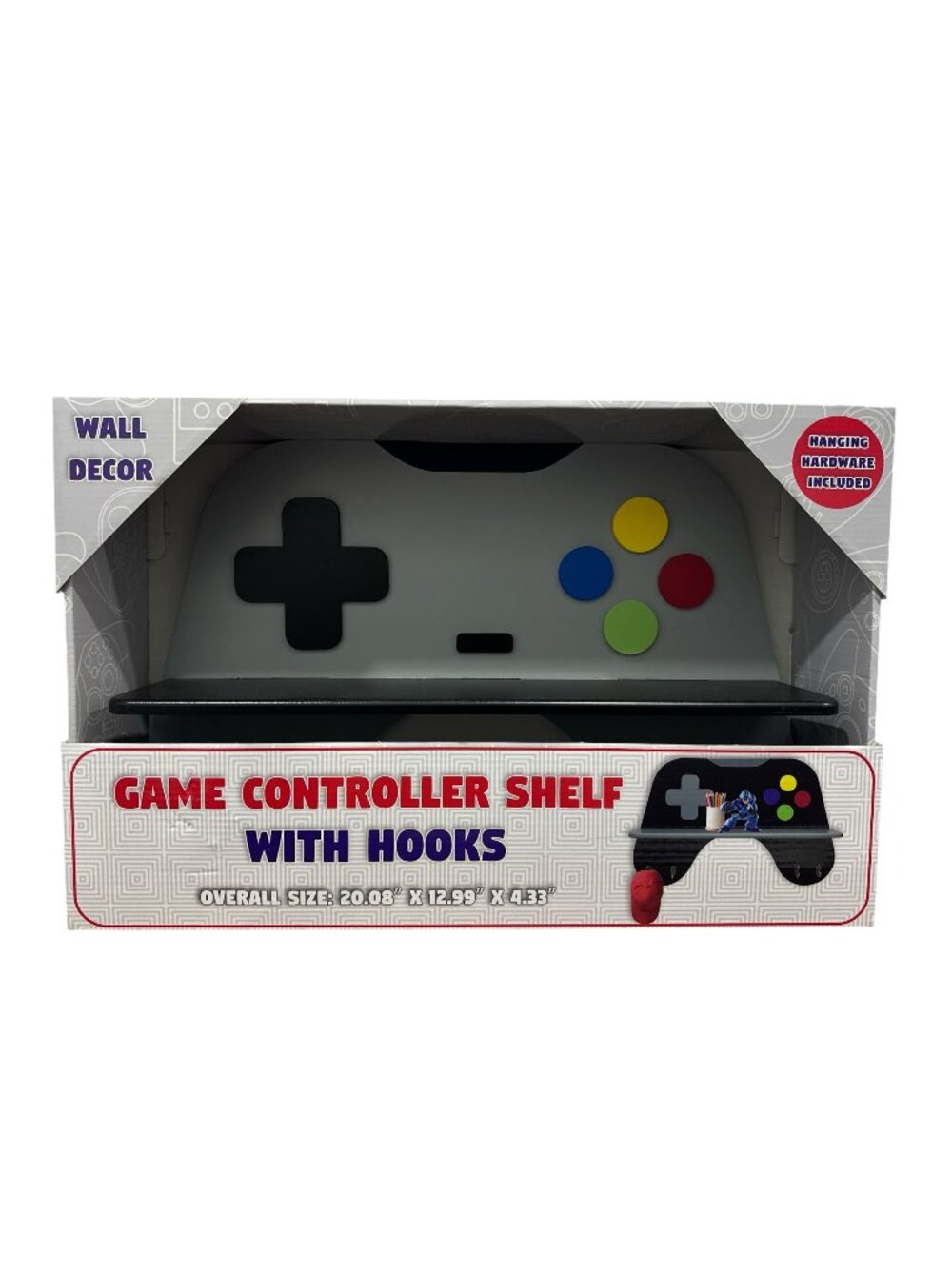 Game Controller Shelf With Hooks Wall Decor Hanging Hardware Included 20.08" x 1